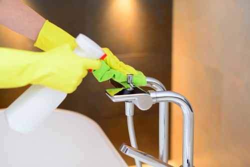 Close-up of fabric sofa cleaning and stain removal process